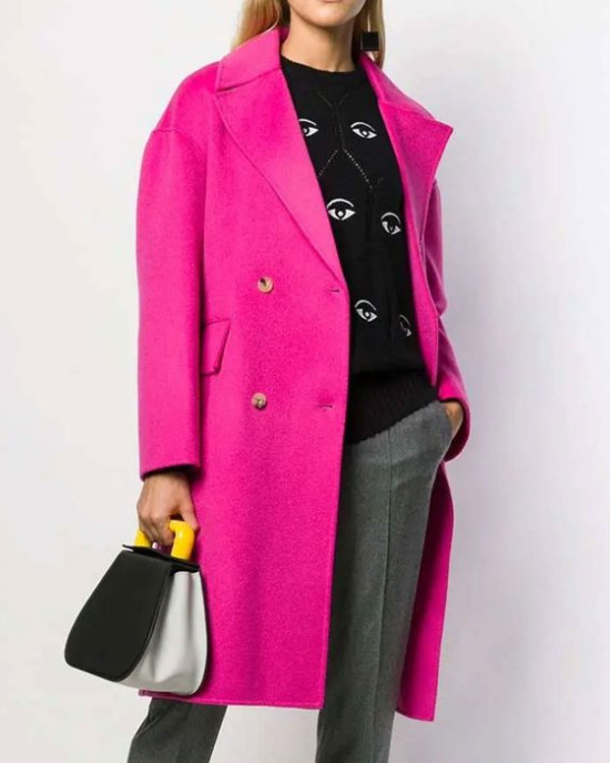 Emily in Paris Lily Collins Pink Wool Belted Coat Emily in Paris Lily Collins Pink Wool Belted Coat