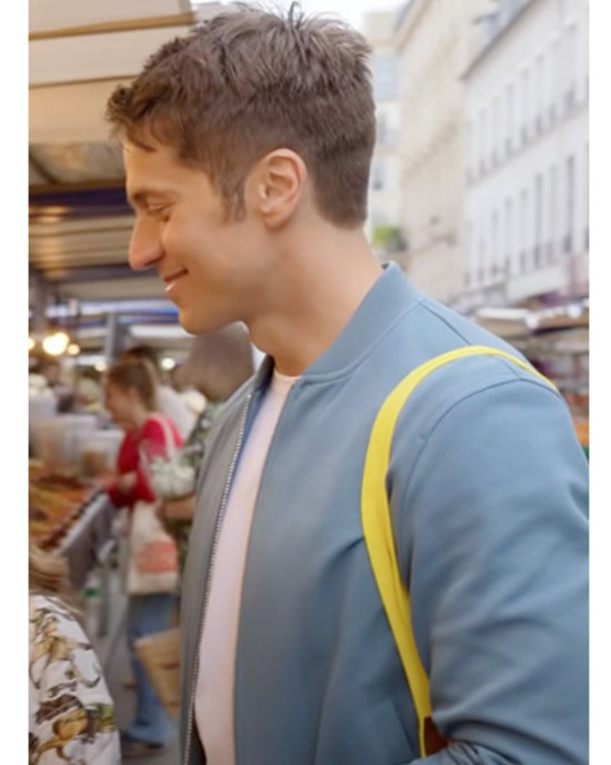 Emily in Paris Lucas Bravo Blue Bomber Jacket