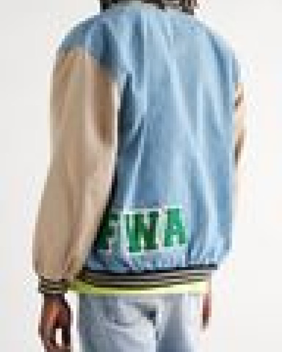 Friends With Animals Denim Varsity Jacket Friends With Animals Denim Varsity Jacket