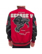 George V Panther Red Wool Varsity Jacket