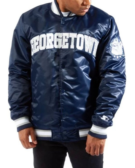 Georgetown Blue Bomber Varsity Satin Jacket Georgetown Blue Bomber Varsity Satin Jacket