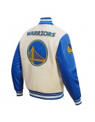 Golden State Warriors Retro Classic Off White Wool Varsity Jacket