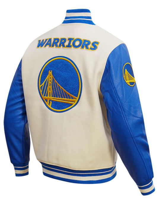 Golden State Warriors Retro Classic Off White Wool Varsity Jacket Golden State Warriors Retro Classic Off White Wool Varsity Jacket