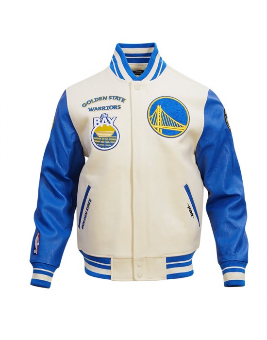 Golden State Warriors Retro Classic Off White Wool Varsity Jacket