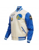 Golden State Warriors Retro Classic Off White Wool Varsity Jacket