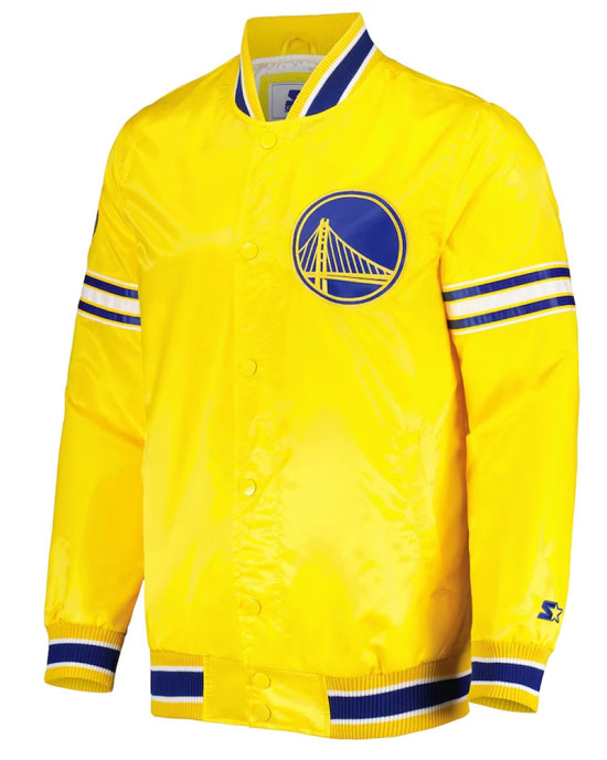 Golden State Warriors Slider Varsity Yellow Satin Jacket Golden State Warriors Slider Varsity Yellow Satin Jacket