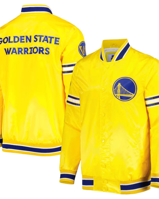 Golden State Warriors Slider Varsity Yellow Satin Jacket Golden State Warriors Slider Varsity Yellow Satin Jacket
