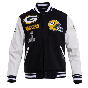 Green Bay Packers Black & White Wool Varsity Jacket