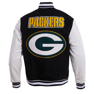 Green Bay Packers Black & White Wool Varsity Jacket