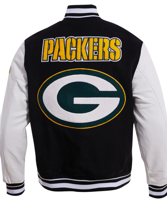 Green Bay Packers Black & White Wool Varsity Jacket Green Bay Packers Black & White Wool Varsity Jacket