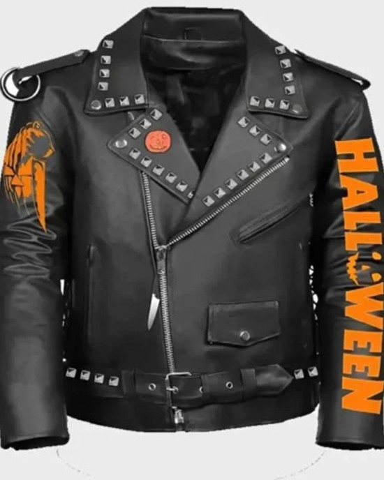Halloween Black Real Leather Biker Jacket Halloween Black Real Leather Biker Jacket