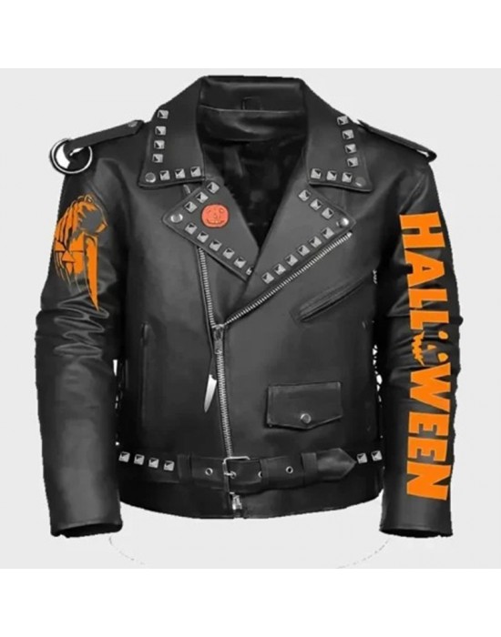 Halloween Black Real Leather Biker Jacket