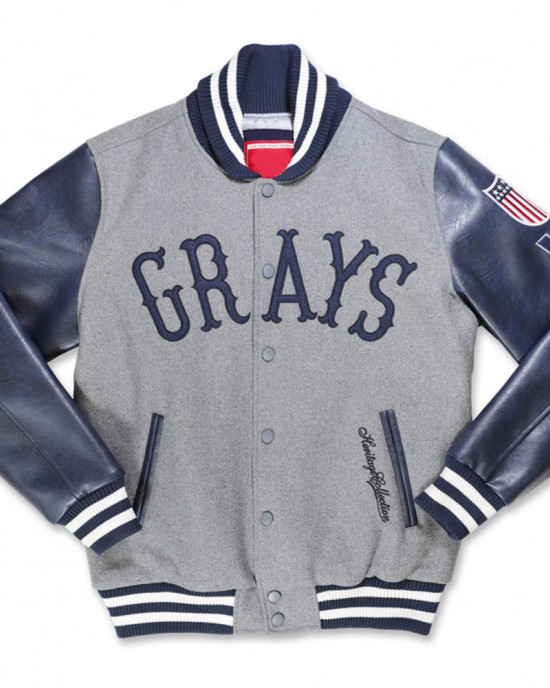Homestead Grays Navy and Gray Varsity Jacket Homestead Grays Navy and Gray Varsity Jacket
