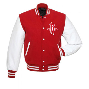 Houston Rockets NBA Letterman Red and White Jacket
