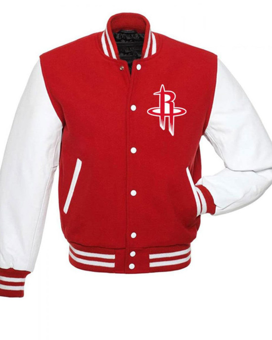 Houston Rockets NBA Letterman Red and White Jacket Houston Rockets NBA Letterman Red and White Jacket