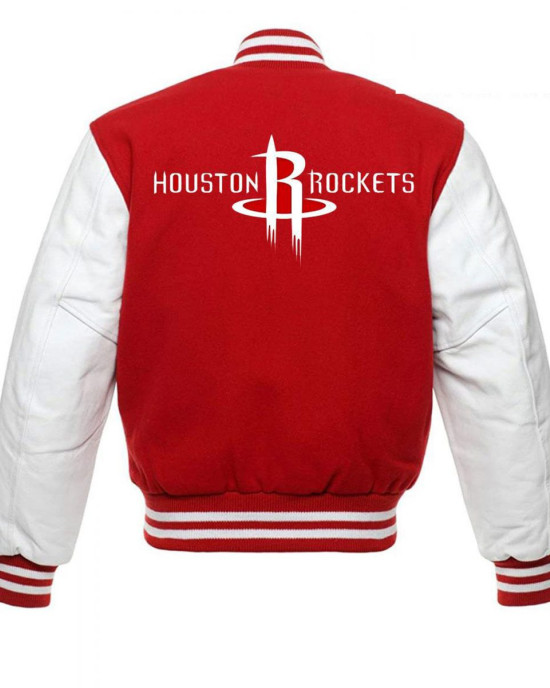 Houston Rockets NBA Letterman Red and White Jacket Houston Rockets NBA Letterman Red and White Jacket