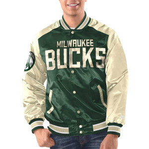Hunter Green/Cream Milwaukee Bucks Renegade Varsity Satin Jacket