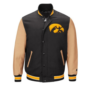 Iowa Hawkeyes Black and Brown Letterman Jacket