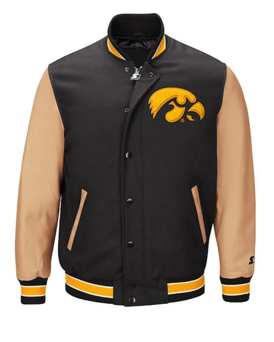 Iowa Hawkeyes Black and Brown Letterman Jacket Iowa Hawkeyes Black and Brown Letterman Jacket