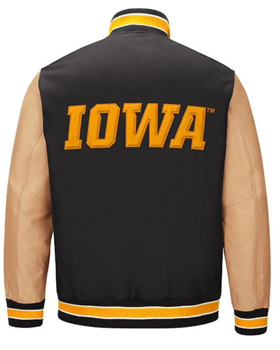 Iowa Hawkeyes Black and Brown Letterman Jacket Iowa Hawkeyes Black and Brown Letterman Jacket