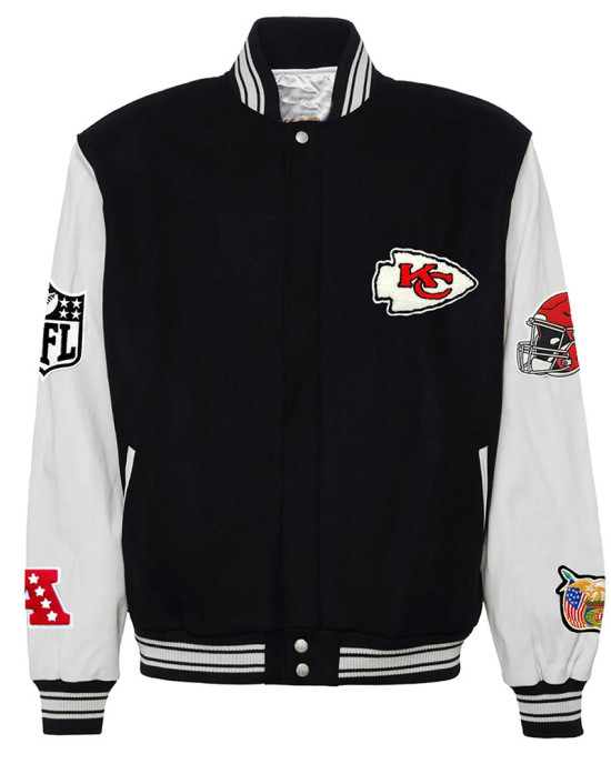 JH Kansas City Chiefs Varsity Black and White Jacket JH Kansas City Chiefs Varsity Black and White Jacket