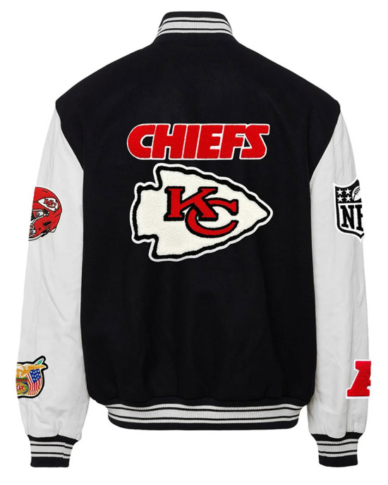 JH Kansas City Chiefs Varsity Black and White Jacket JH Kansas City Chiefs Varsity Black and White Jacket