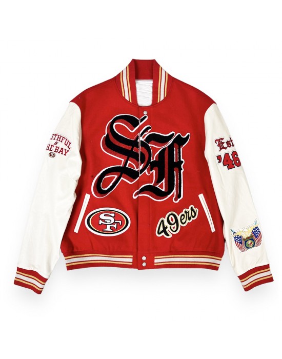 JH San Francisco 49ers Red and Off White Varsity Jacket