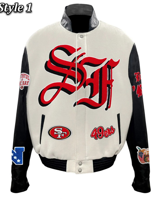 JH San Francisco 49ers Varsity White and Black Jacket JH San Francisco 49ers Varsity White and Black Jacket