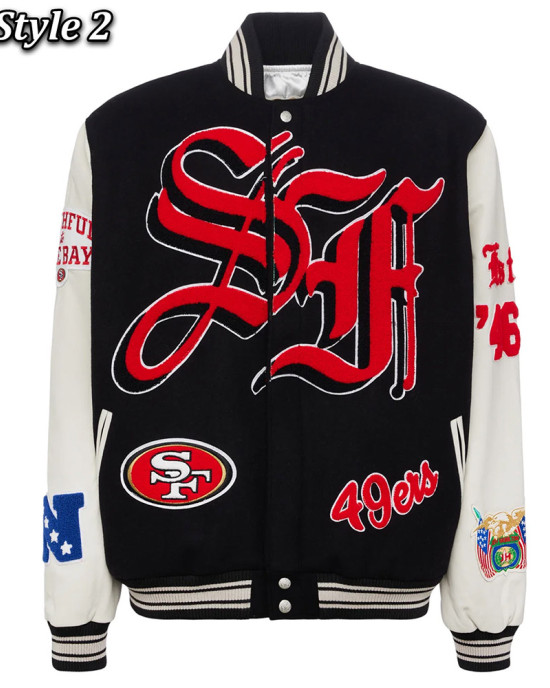 JH San Francisco 49ers Varsity White and Black Jacket JH San Francisco 49ers Varsity White and Black Jacket