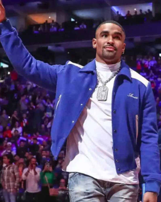 Jalen Hurts Amiri Blue Varsity Jacket Jalen Hurts Amiri Blue Varsity Jacket