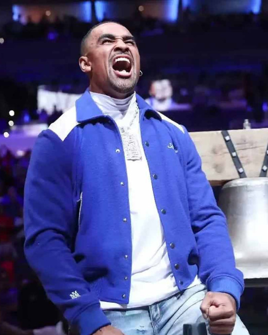 Jalen Hurts Amiri Blue Varsity Jacket Jalen Hurts Amiri Blue Varsity Jacket