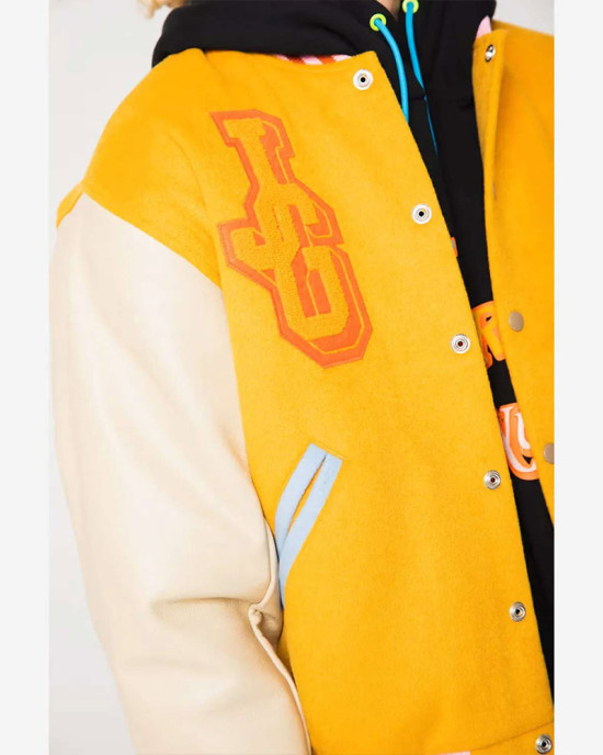 John Geiger Gold and Beige Varsity Jacket John Geiger Gold and Beige Varsity Jacket