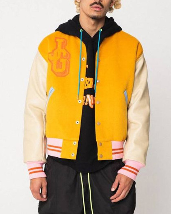 John Geiger Gold and Beige Varsity Jacket John Geiger Gold and Beige Varsity Jacket