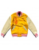 John Geiger Gold and Beige Varsity Jacket