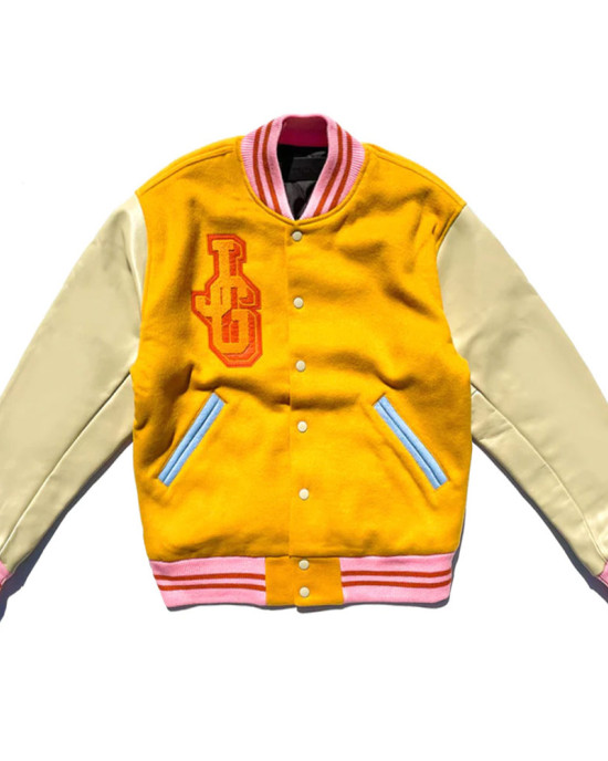 John Geiger Gold and Beige Varsity Jacket John Geiger Gold and Beige Varsity Jacket