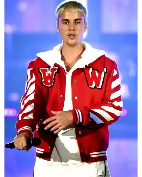 Justin Bieber Red Varsity Jacket Justin Bieber Red Varsity Jacket