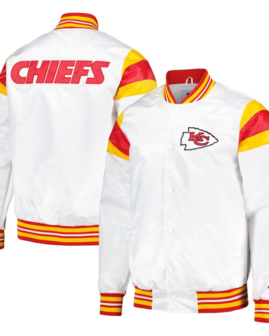 Kansas City Chiefs White Teddy Varsity Satin Jacket Kansas City Chiefs White Teddy Varsity Satin Jacket