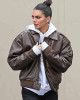 Kendall Jenner Brown Bomber Leather Jacket Kendall Jenner Brown Bomber Leather Jacket