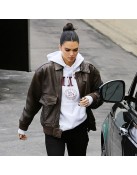 Kendall Jenner Brown Bomber Leather Jacket