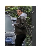 Kendall Jenner Brown Bomber Leather Jacket