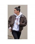 Kendall Jenner Brown Bomber Leather Jacket