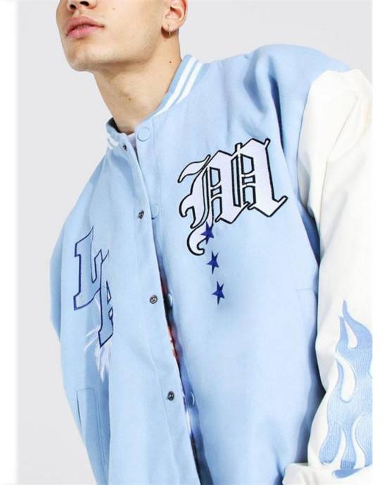 LA Baby Blue Wool Varsity Jacket LA Baby Blue Wool Varsity Jacket