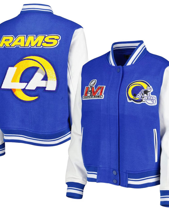 LA Rams Mash Up Royal and White Varsity Jacket LA Rams Mash Up Royal and White Varsity Jacket