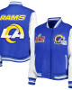 LA Rams Mash Up Royal and White Varsity Jacket LA Rams Mash Up Royal and White Varsity Jacket