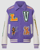 LV Purple and White Cartoon Wool Varsity Jacket LV Purple and White Cartoon Wool Varsity Jacket