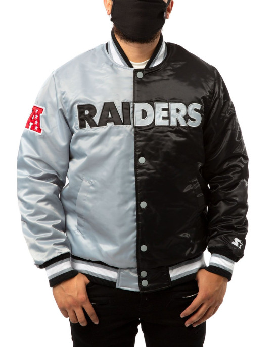 Las Vegas Raiders Black and Grey Bomber Jacket Las Vegas Raiders Black and Grey Bomber Jacket