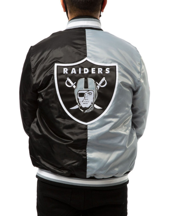 Las Vegas Raiders Black and Grey Bomber Jacket Las Vegas Raiders Black and Grey Bomber Jacket