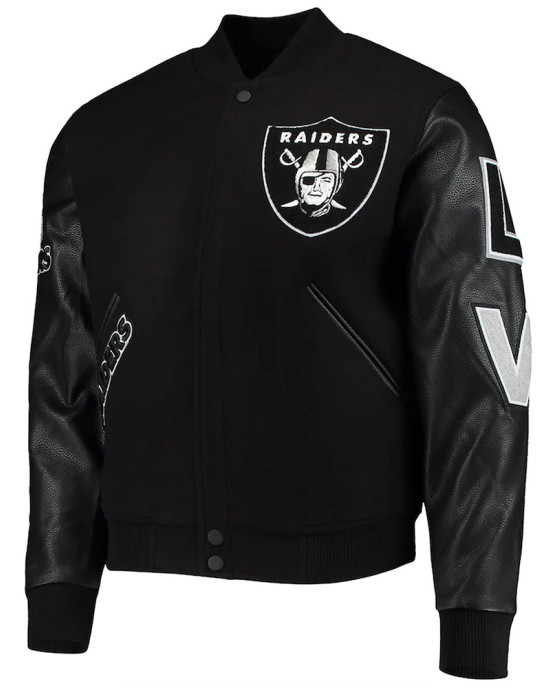Las Vegas Raiders Logo Black Letterman Jacket Las Vegas Raiders Logo Black Letterman Jacket
