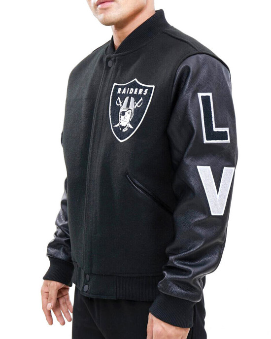 Las Vegas Raiders Logo Black Letterman Jacket Las Vegas Raiders Logo Black Letterman Jacket