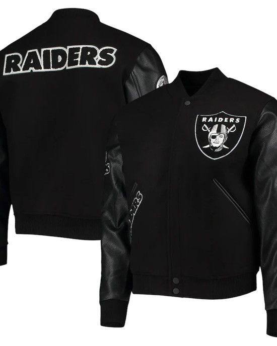 Las Vegas Raiders Logo Black Letterman Jacket Las Vegas Raiders Logo Black Letterman Jacket